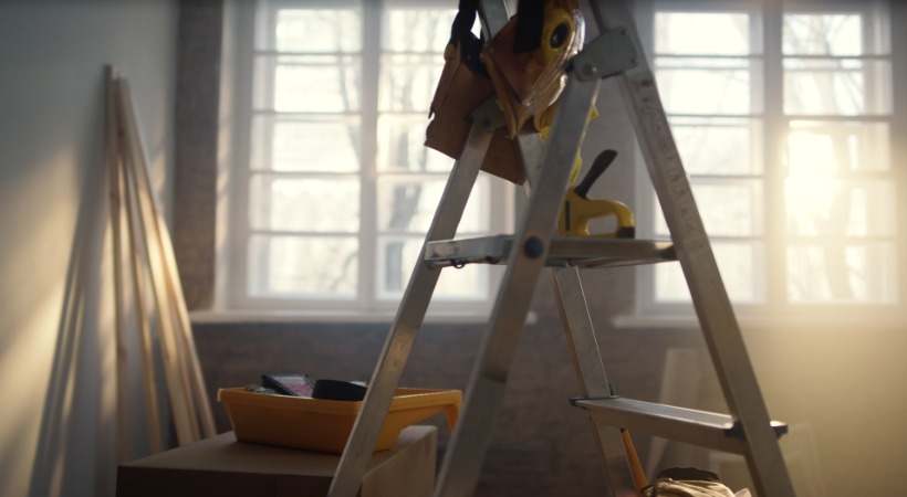 Ladder in home construction area.